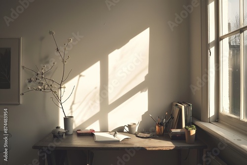 desk near window - remote work. at home office  workspace. 