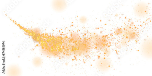 Magic shining gold dust. Christmas background. Powder dust light PNG. Fine, shiny dust bokeh particles fall off slightly. Fantastic shimmer effect. PNG.