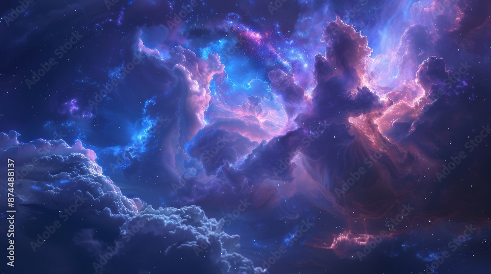 Vivid Night Sky with Colorful Nebula Clouds and Stars in Deep Space Vivid Night Sky with Colorful Nebula Clouds and Stars in Deep Space