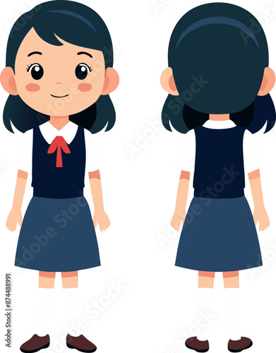 Front And Back View Of School Girl In Uniform