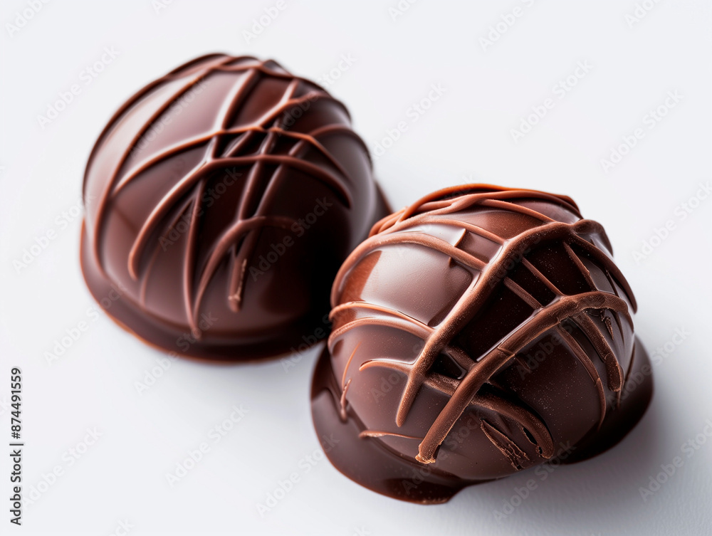Decadent chocolate truffles with artistic drizzle. Decadent chocolate truffles with artistic drizzle.