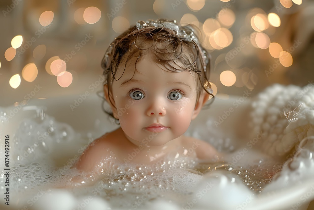Baby's first bath in a cozy setting. Baby's first bath in a cozy setting.