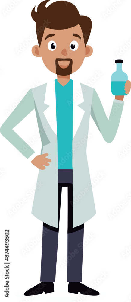Cartoon Doctor Character Holding a Medicine Bottle Cartoon Doctor Character Holding a Medicine Bottle