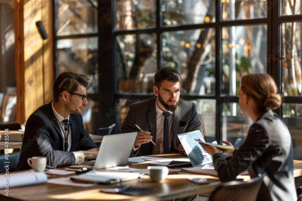 Fototapeta premium Group of business people collaborating on project in office, Generative AI
