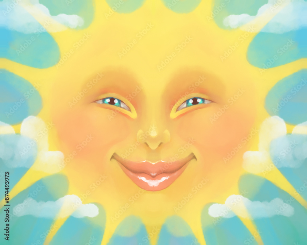 Smiling Sun with Bright Radiant Yellow Rays Smiling Sun with Bright Radiant Yellow Rays
