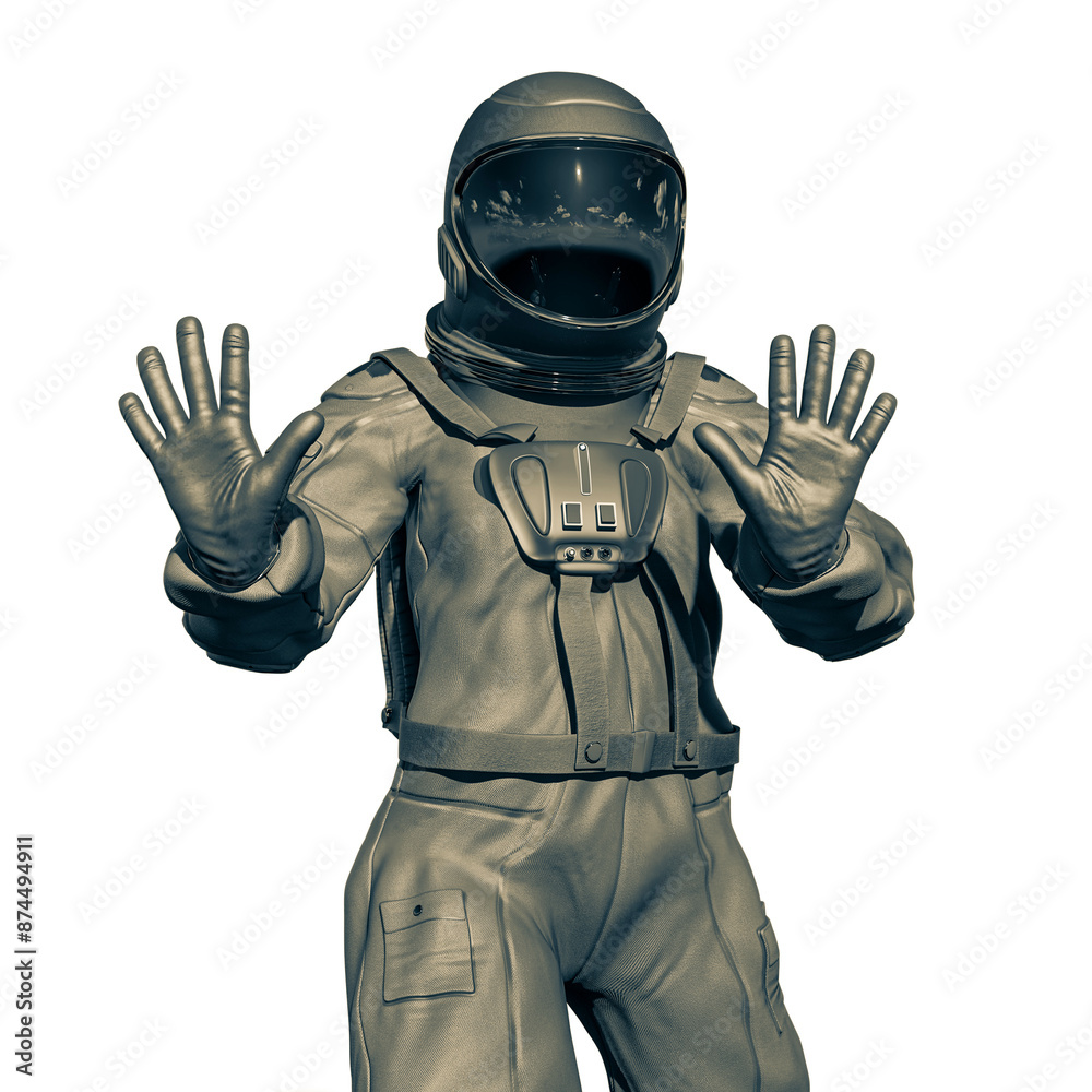 astronaut is saying go back away on white background