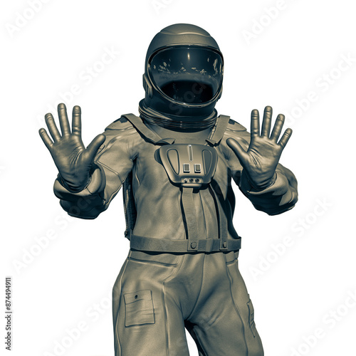 astronaut is saying go back away on white background