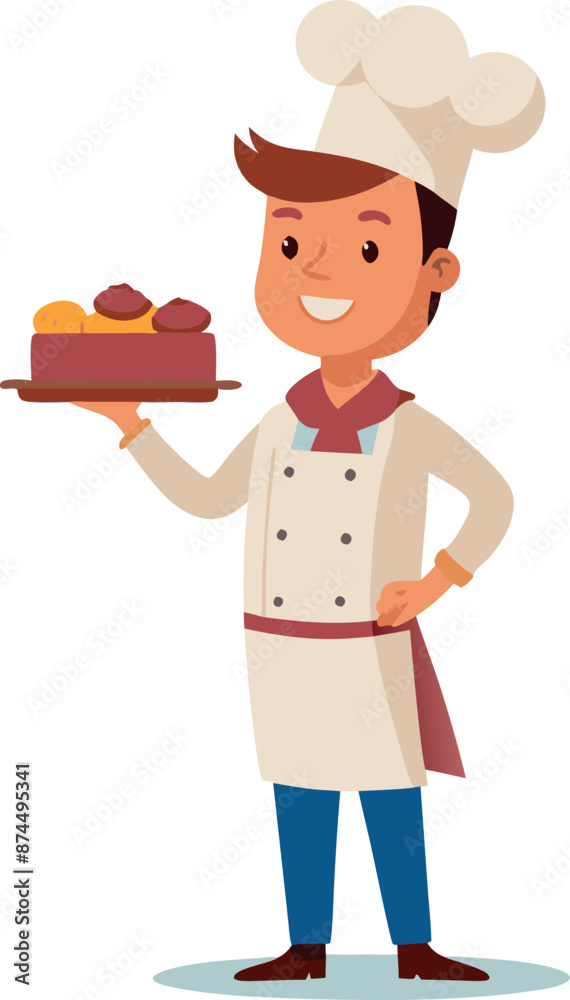 Happy Chef Holding Dessert Tray Cartoon Illustration Happy Chef Holding Dessert Tray Cartoon Illustration
