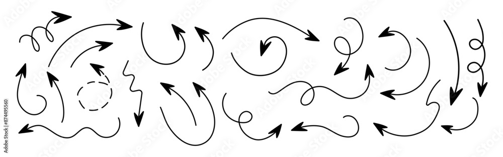 Set of editable trend line arrows. Doodle and hand drawn. Collection of curves drawn by hand and pencil. Sign and symbol, elements. Abstract scribbles. Curves, circles. Shapes. Underline. Mark Set of editable trend line arrows. Doodle and hand drawn. Collection of curves drawn by hand and pencil. Sign and symbol, elements. Abstract scribbles. Curves, circles. Shapes. Underline. Mark
