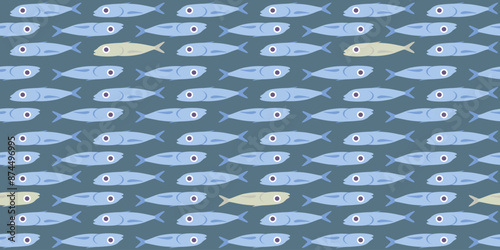 Photography Seamless vector repeating pattern with a group of blue and yellow fish of different species