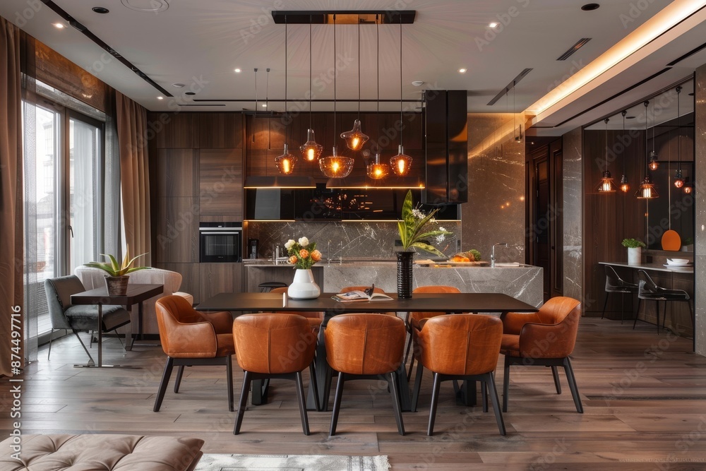 Modern dining room interior design,Modern interior of cozy kitchen, Generative AI