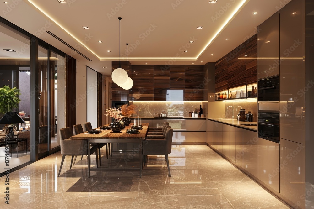 Modern dining room interior design,Modern interior of cozy kitchen, Generative AI Modern dining room interior design,Modern interior of cozy kitchen, Generative AI