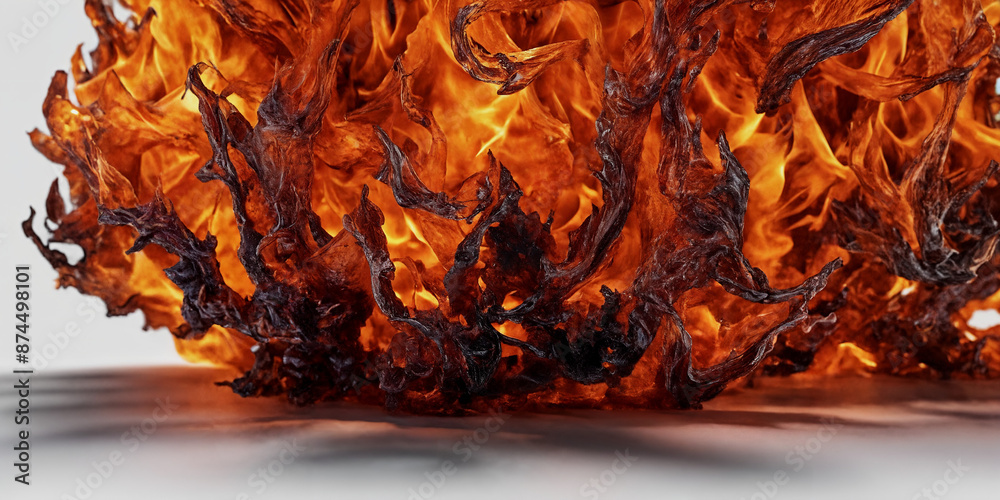 Detailreiche Nahaufnahme von Flammenzungen: Lebendige und dynamische orange Flammen, die sich in einer feurigen Szene vor einem grauen Hintergrund bewegen Detailreiche Nahaufnahme von Flammenzungen: Lebendige und dynamische orange Flammen, die sich in einer feurigen Szene vor einem grauen Hintergrund bewegen