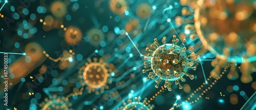 Wallpaper Mural A dynamic cyber display of microbiology, featuring viruses and bacteria, ignites curiosity with copy space Torontodigital.ca