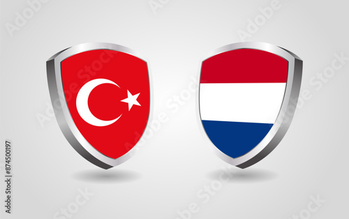 Netherland vs Turkey flag shields on a white background, Football soccer championship competition vector illustration Free Download Netherland vs Turkey flag shields on a white background, Football soccer championship competition vector illustration - GFXLoad