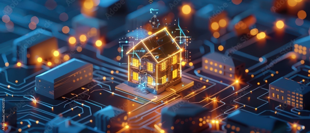 A smart energy management system optimizes power usage in homes and businesses, highlighting energy saving with copy space