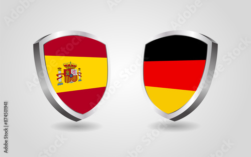 Spain vs Germany flag shields on a white background, Football soccer championship competition vector illustration Free Download Spain vs Germany flag shields on a white background, Football soccer championship competition vector illustration - GFXLoad