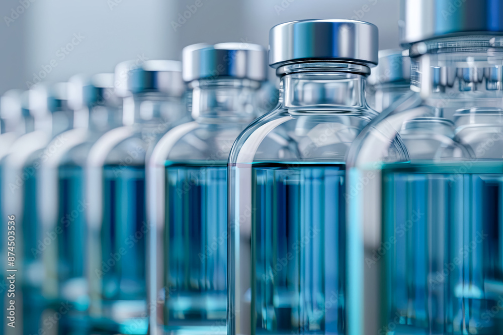 Close-up on flasks with solutions in a diagnostic laboratory Close-up on flasks with solutions in a diagnostic laboratory