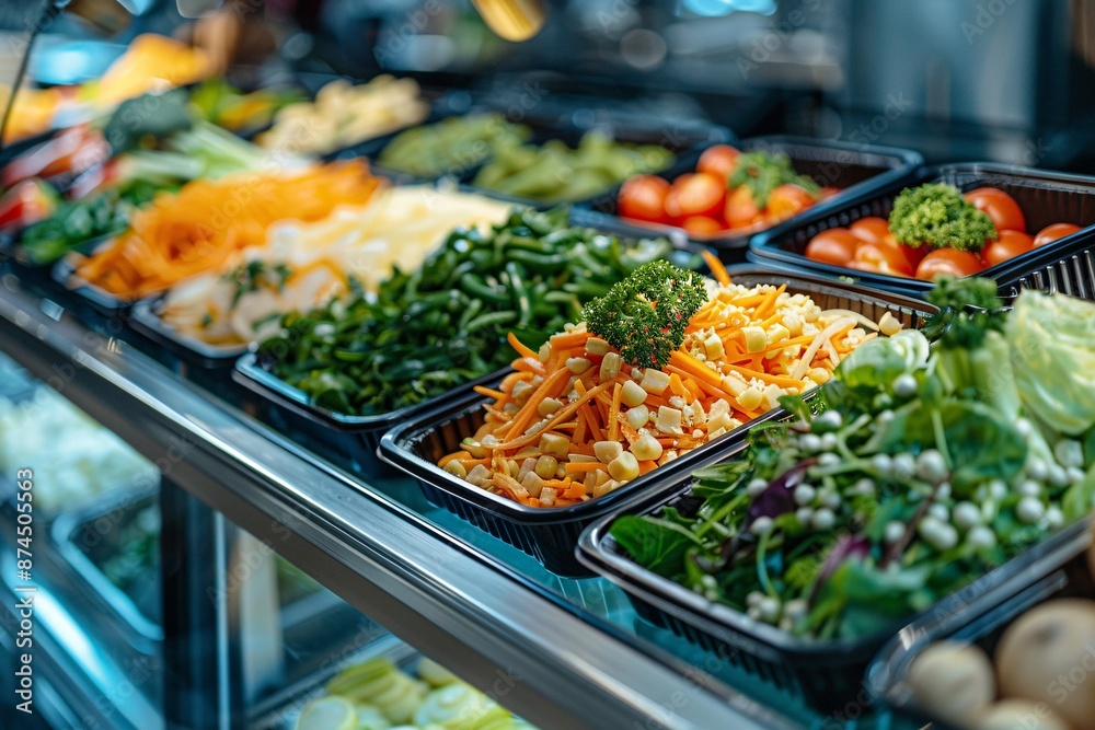Fresh vegetables in a salad bar at a restaurant. Selective focus Fresh vegetables in a salad bar at a restaurant. Selective focus