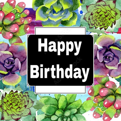White Happy Birthday with Black Background on Multiple Flower Art Background