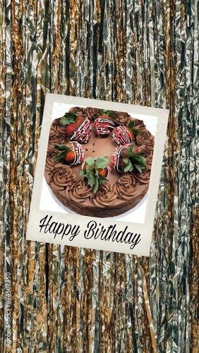 Brown Birthday Cake with Black Happy Birthday written on a Tree 