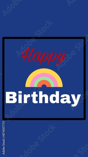 Red Happy and White Birthday written within Black Border and Blue Background