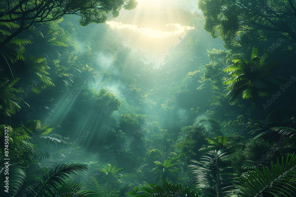 Obraz premium A pristine rainforest with towering trees and diverse flora. Concept of ecology and conservation. Generative Ai.
