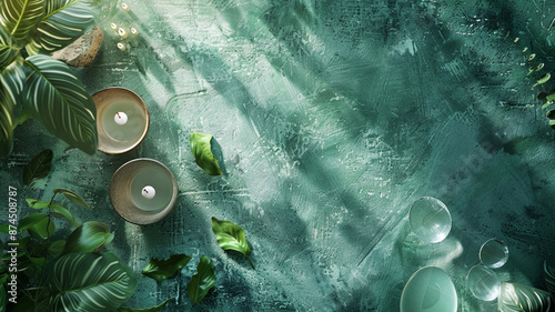 Serene Green Background with Natural Elements