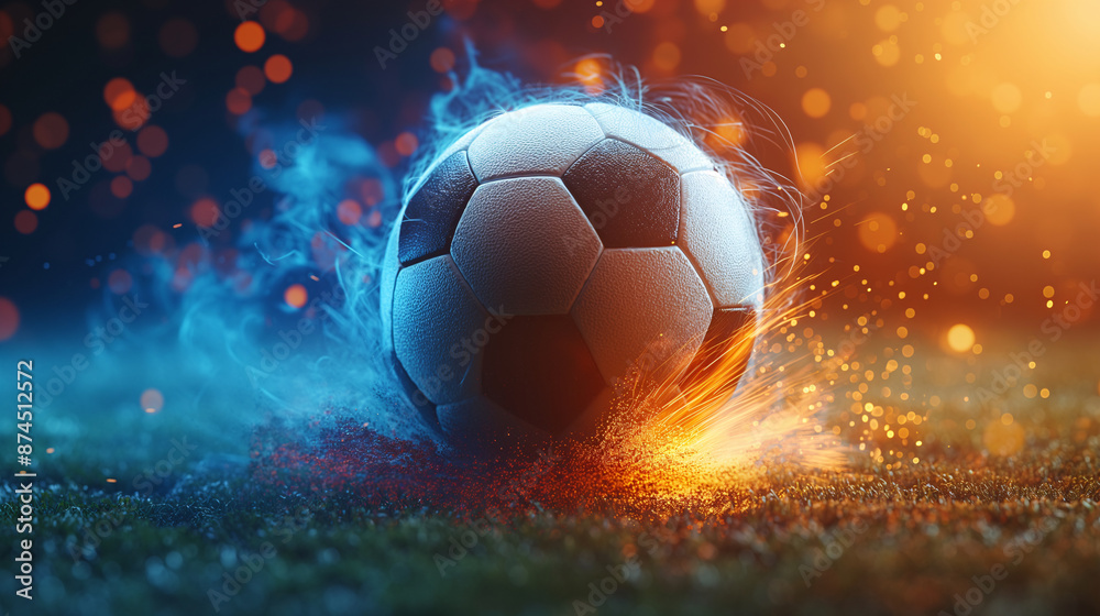 Naklejka premium Fiery Soccer Ball with Explosive Sparks