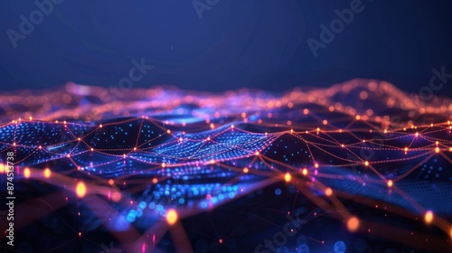 Abstract Digital Landscape with Glowing Lines and Points