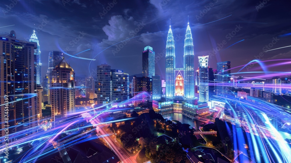 Obraz premium Night Lights of Kuala Lumpur: A Digital Cityscape