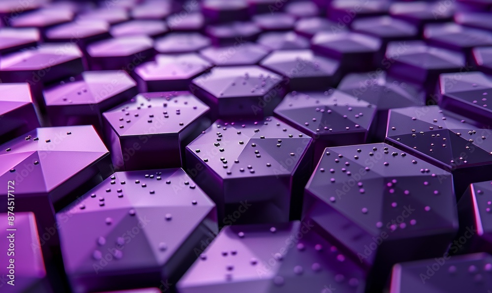 Three dimensional render of purple colored hexagons Three dimensional render of purple colored hexagons