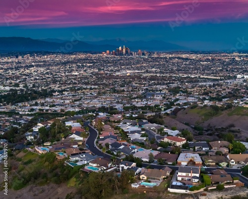 4K Ultra HD Aerial Panoramic Shot of Culver City from Baldwin Vista, Towards Downtown Los Angeles
