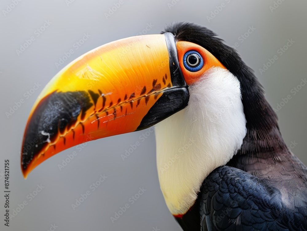 Naklejka premium Close-up of a toucan with a large colorful beak against a light background