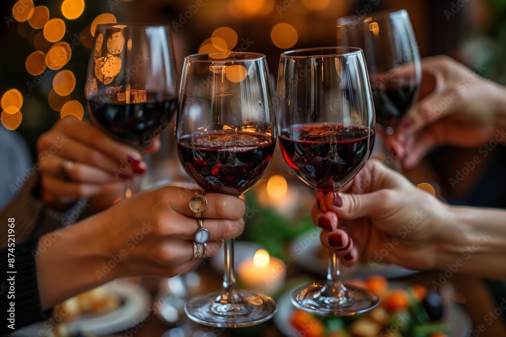 Close Up of Friends Toasting With Red Wine at a Dinner Party Close Up of Friends Toasting With Red Wine at a Dinner Party