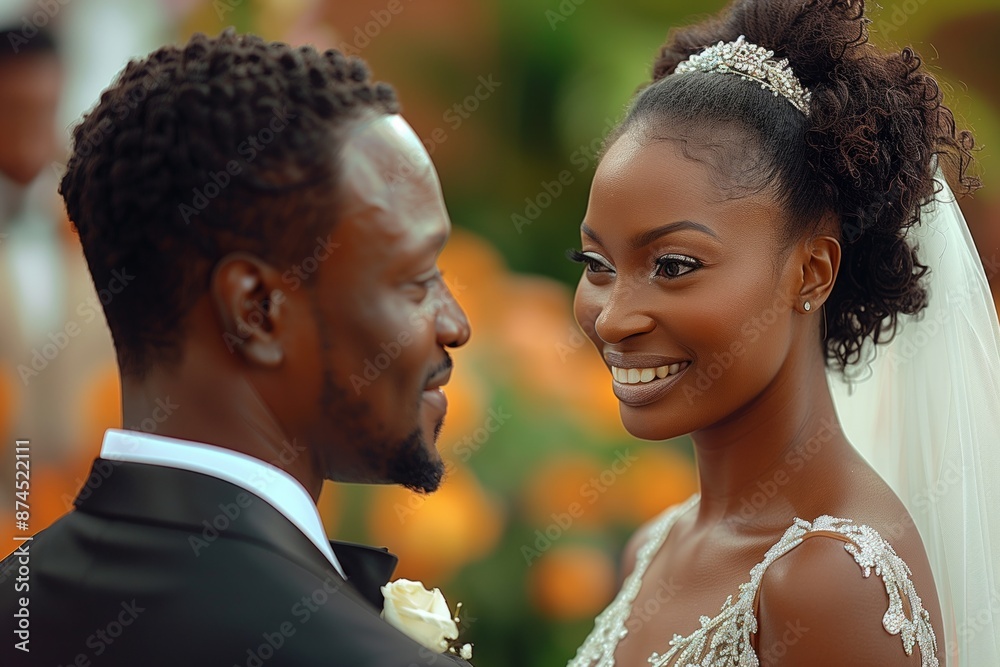 Bride and Groom Share a Loving Glance During Outdoor Wedding Ceremony Bride and Groom Share a Loving Glance During Outdoor Wedding Ceremony