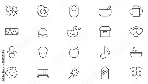 Child care line icon set. Care, support, safety, baby, awareness, parenthood, international children day, kid rights, parenthood outline icon collection. UI thin outline icons pack.