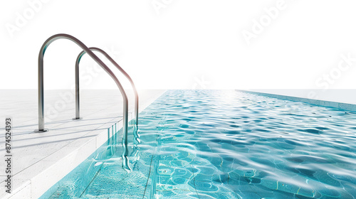 Sparkling blue swimming pool with a stainless steel pool ladder, cut out