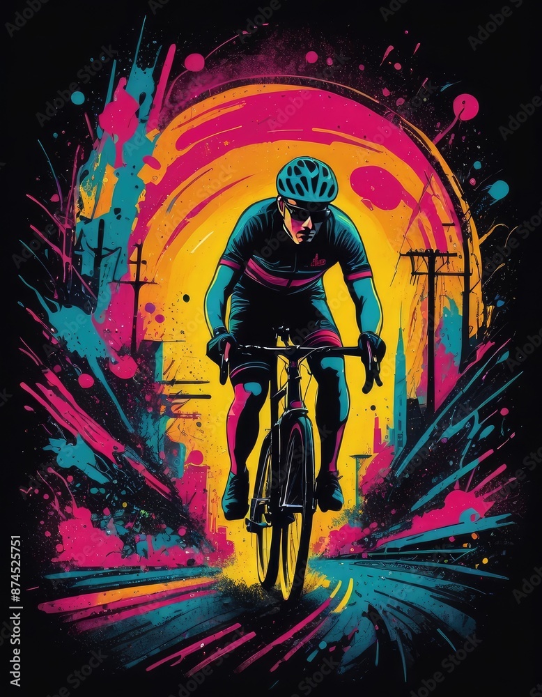 A cyclist navigates challenging terrain, showcasing the adventurous spirit of off-road cycling, perfect for t-shirts and prints