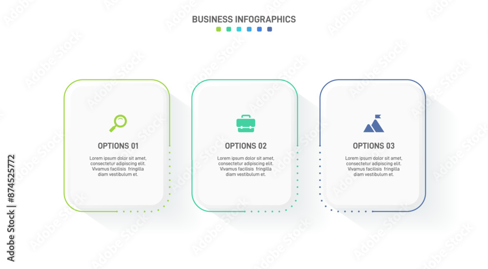 Fototapeta premium Horizontal progress bar featuring 3 arrow-shaped elements, symbolizing three six stages of business strategy and progression. Clean timeline infographic design template. Vector for presentation