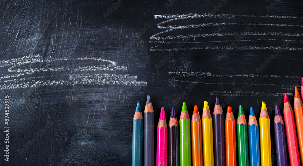 Colored crayons on blackboard, drawing, drawn lines. Colored crayons on blackboard, drawing, drawn lines.