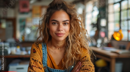 Wallpaper Mural Young Woman Smiling in a Yellow Sweater in an Office Torontodigital.ca