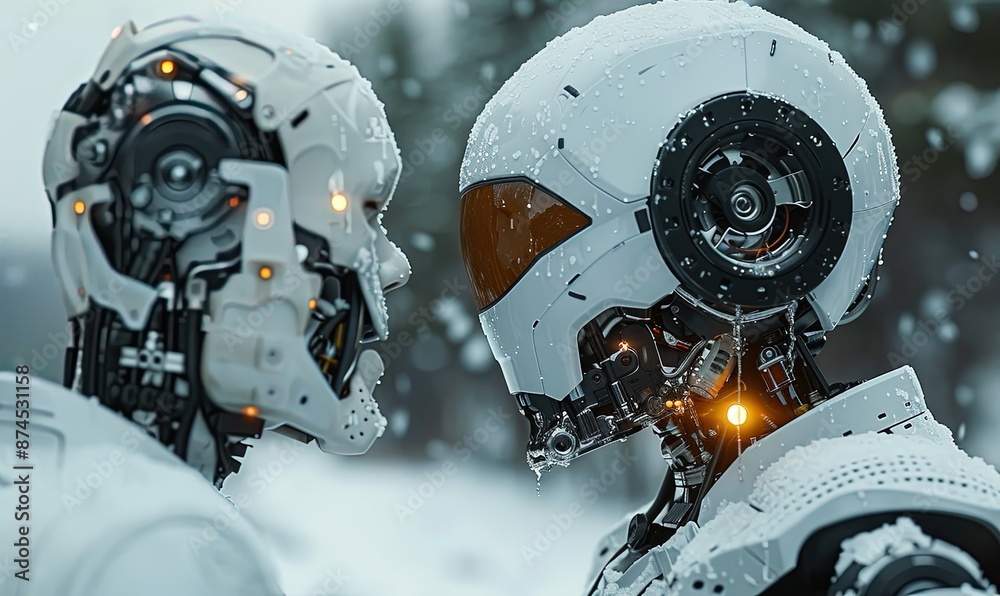 Fototapeta premium Two robots in an overgrown forest