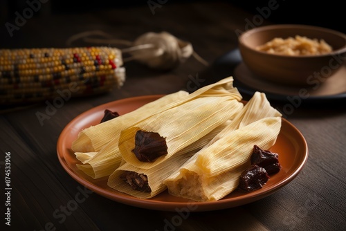 Hearty Sweet tamales dish bowl. Mexican pastry food calories cooked. Generate Ai