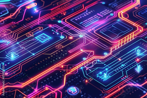 A futuristic, neon circuit board layout for a tech conference's registration page