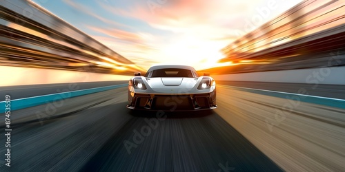 Fast racing car speeding on track with blurred motion background. Concept Racing Cars, Speedy Motion, Blurred Backgrounds, High-Speed Adventures, Track Racing