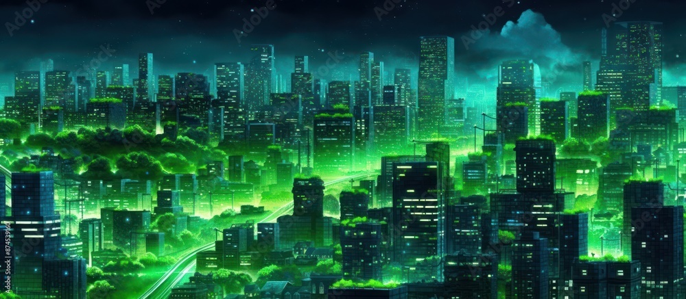 Green Cityscape at Night Green Cityscape at Night