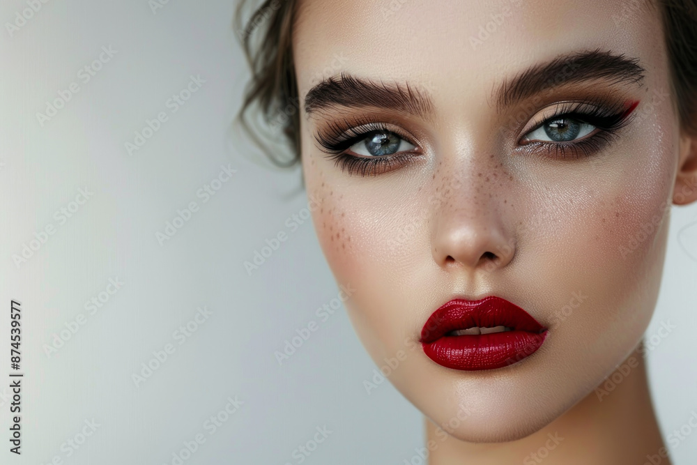 Fototapeta premium A woman with red lipstick and red eye liner