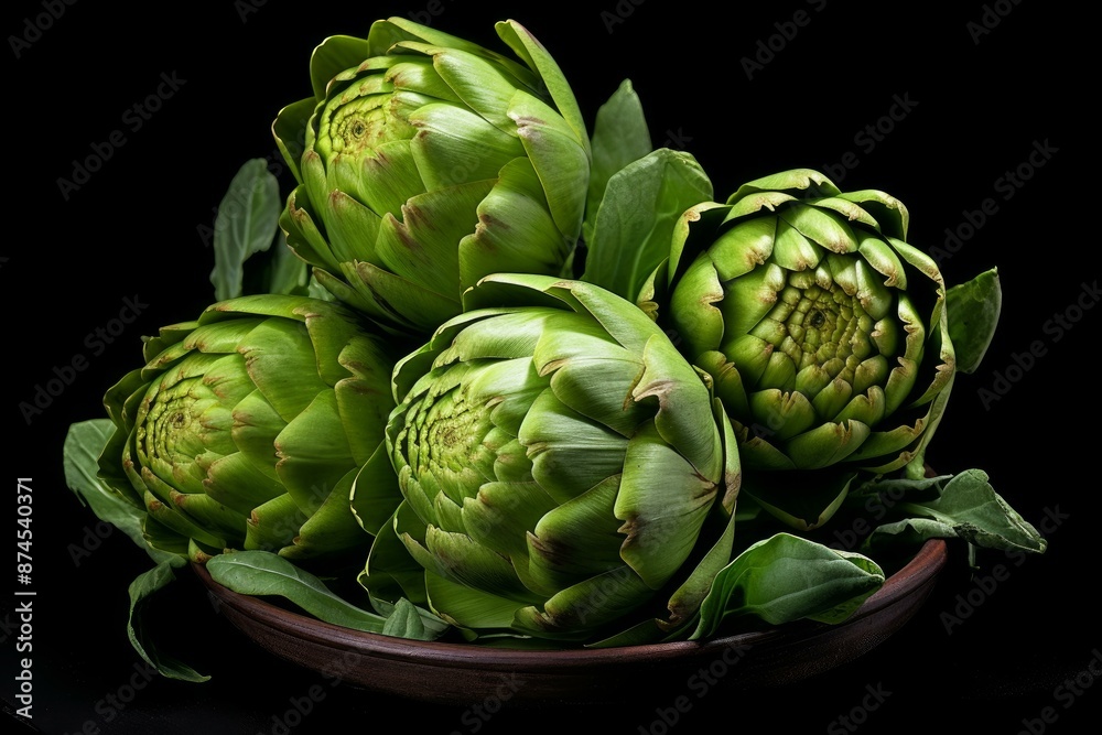 Obraz premium Uncooked Green artichoke on table. Fresh food. Generate Ai