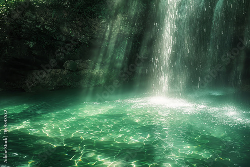 A waterfall is flowing into a pool of water